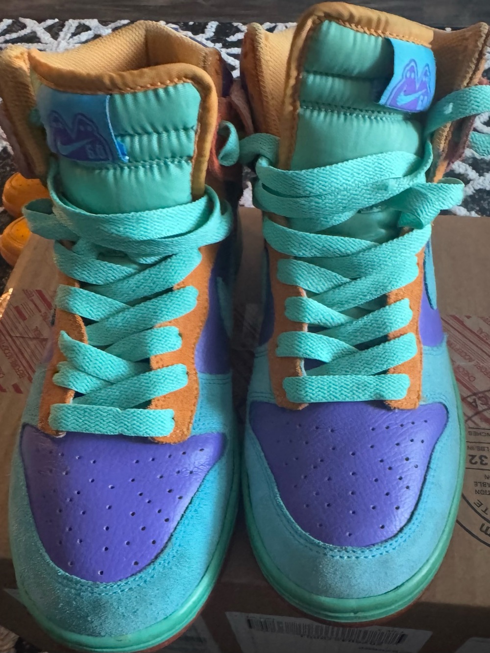 Nike Teal & Purple High-Top Sneakers with Orange Accents